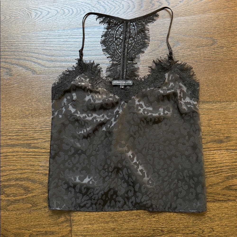 Generation Love Black Lace Leopard Print Camisole - Size Small